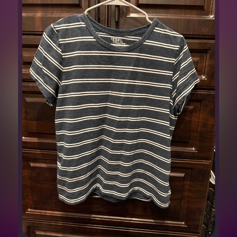Time and Tru Navy and White Striped Top LARGE